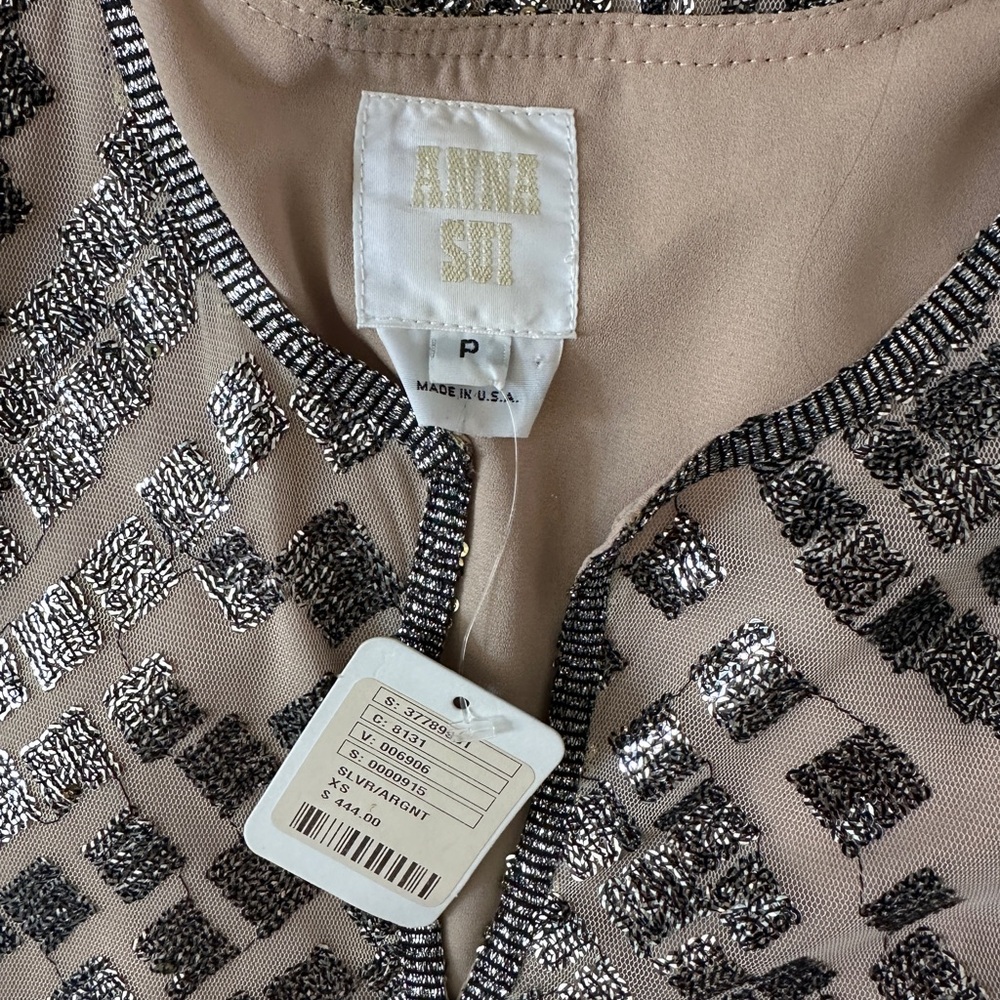 NWT | Free People x Anna Sui Sequin Embroidered Silver Front Slit Maxi Dress XS - Picture 15 of 15